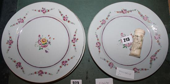5 Famille rose plates and an ivory container